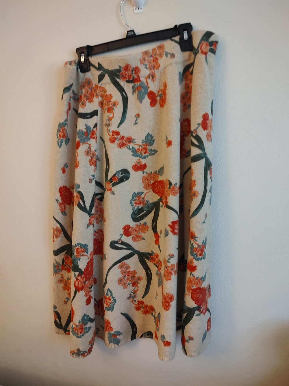 LC Lauren Conrad Cream Midi Skirt with Orange & Green Floral Print - Picture 2 of 5